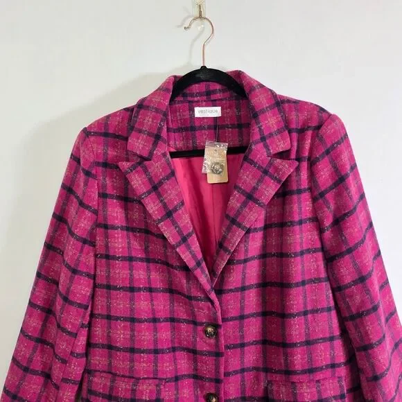 NWT Vestique As If Plaid Fuschia Pink Fall Winter Blazer Coat Jacket Size Large - Picture 4 of 11